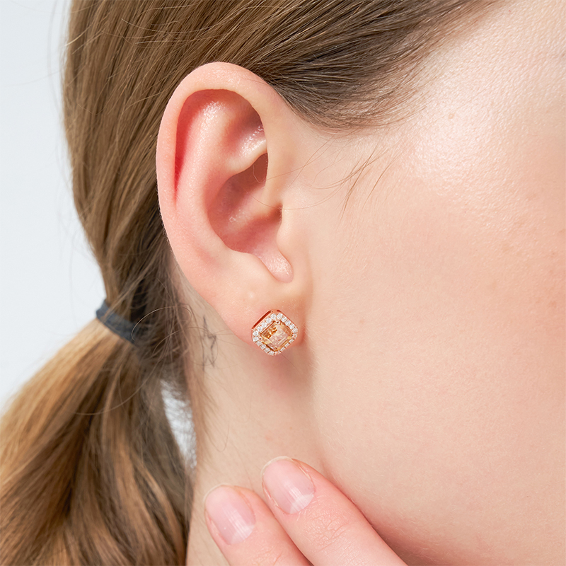 Moissanite Stud Earrings, 2.4CT 6mm Asscher Cut Brown Square D VVS1 Clarity Screw Back Halo Earrings S925 Sterling Silver with 18K Rose Gold Plated Hypoallergenic Earrings for Him/Her