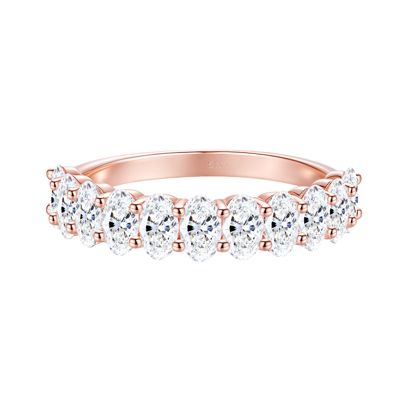 3.3CT Moissanite Wedding Band for Women Oval Cut D Color VVS1 Clarity Half Eternity Ring S925 Sterling Silver 18K Rose Gold